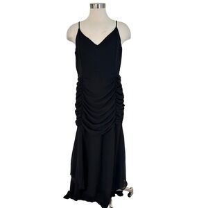NEW Express Ruched Evening Gown Maxi Dress Large Black Whimsigoth Dark Fairy